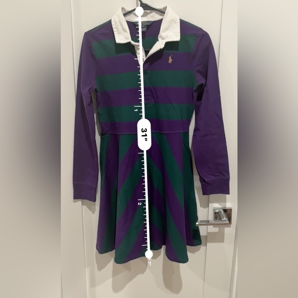 Polo by Ralph Lauren Kids Purple and Green Striped Rugby Long Sleeve Dress XL 16 - Picture 4 of 6